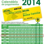 Bolsa Família 2014 Calendário Anual de Pagamento com legenda e destaque na data de Aumento